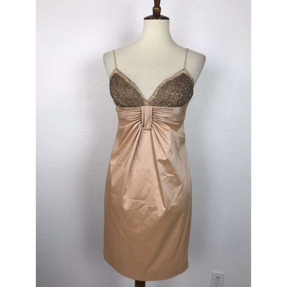 MIkael Aghal Mini Dress Beaded Pleated Stretch